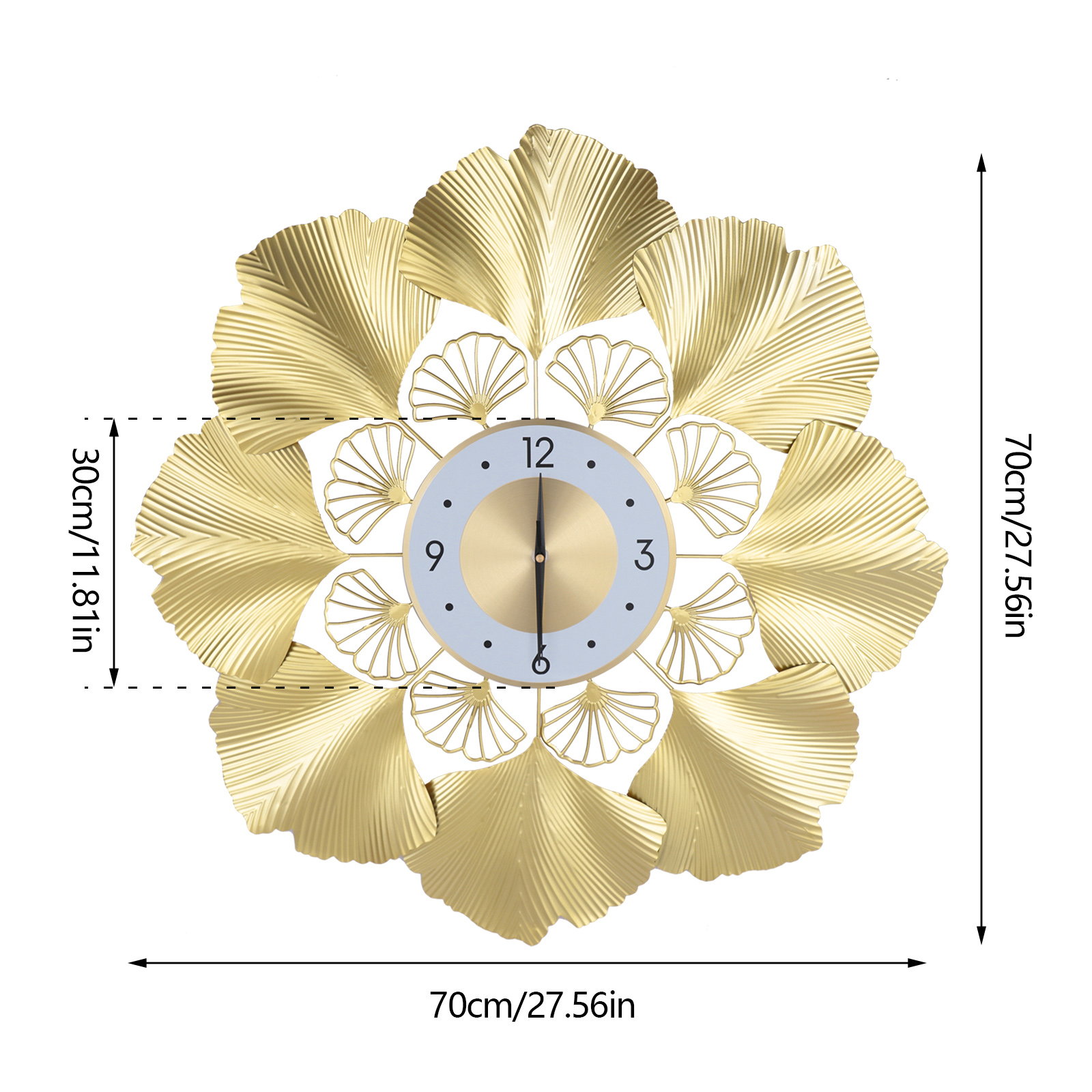 3D Creative Ginkgo Biloba Wall Clock, Gold Dial Design Silent Sweep Seconds Movement Digital Display For Study Office Bedroom, Art Clock