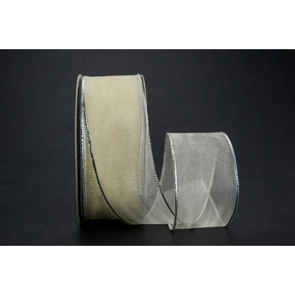 Ribbon Bazaar Wired Metallic Edge Organza 1-1/2 inch Ivory (Silver Edge) 25 yards Ribbon