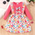 thumbnail image 2 of Toddler Girls Long Sleeve Dresses Casual Splicing Love Bowknot Dress for Baby Girls Kids Birthday Party Dresses 1-6 Years, 2 of 7