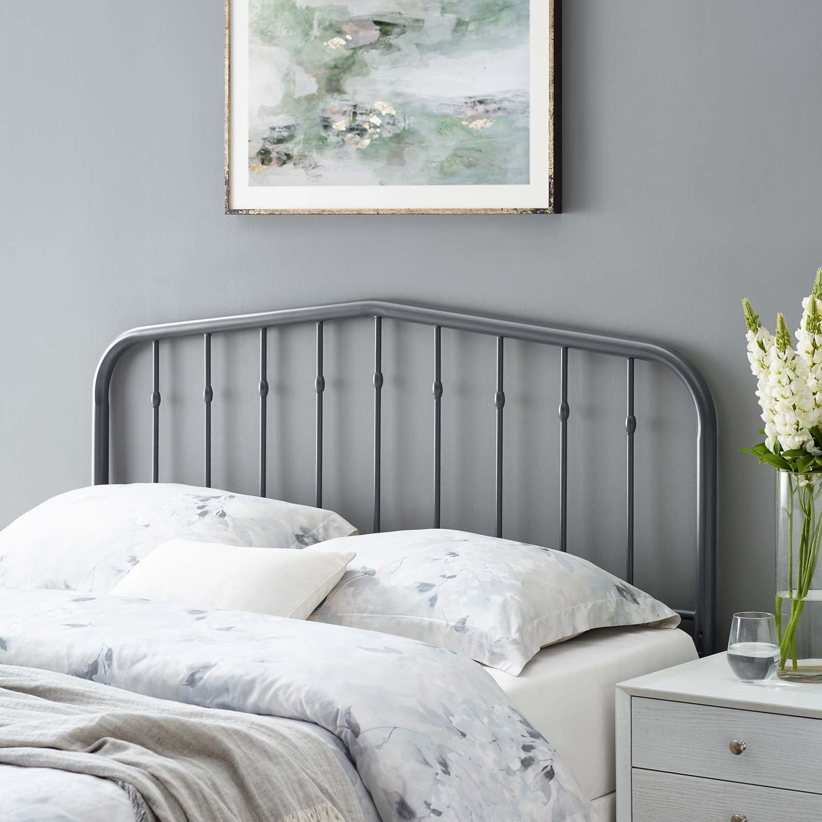 Headboard, Queen Size, Metal, Grey Gray, Modern Contemporary Urban Design, Bedroom Master Guest Suite