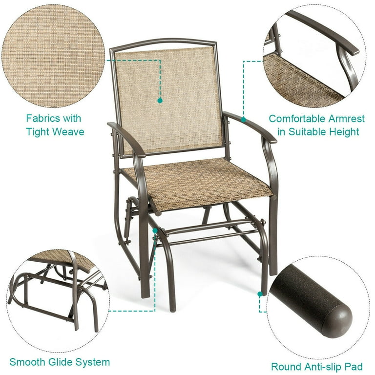Costway Patio Swing Single Glider Chair Rocking Seating Steel Frame Garden Furni Brown