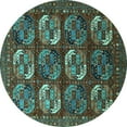 thumbnail image 1 of Ahgly Company Machine Washable Indoor Round Oriental Turquoise Blue Industrial Area Rugs, 3' Round, 1 of 4