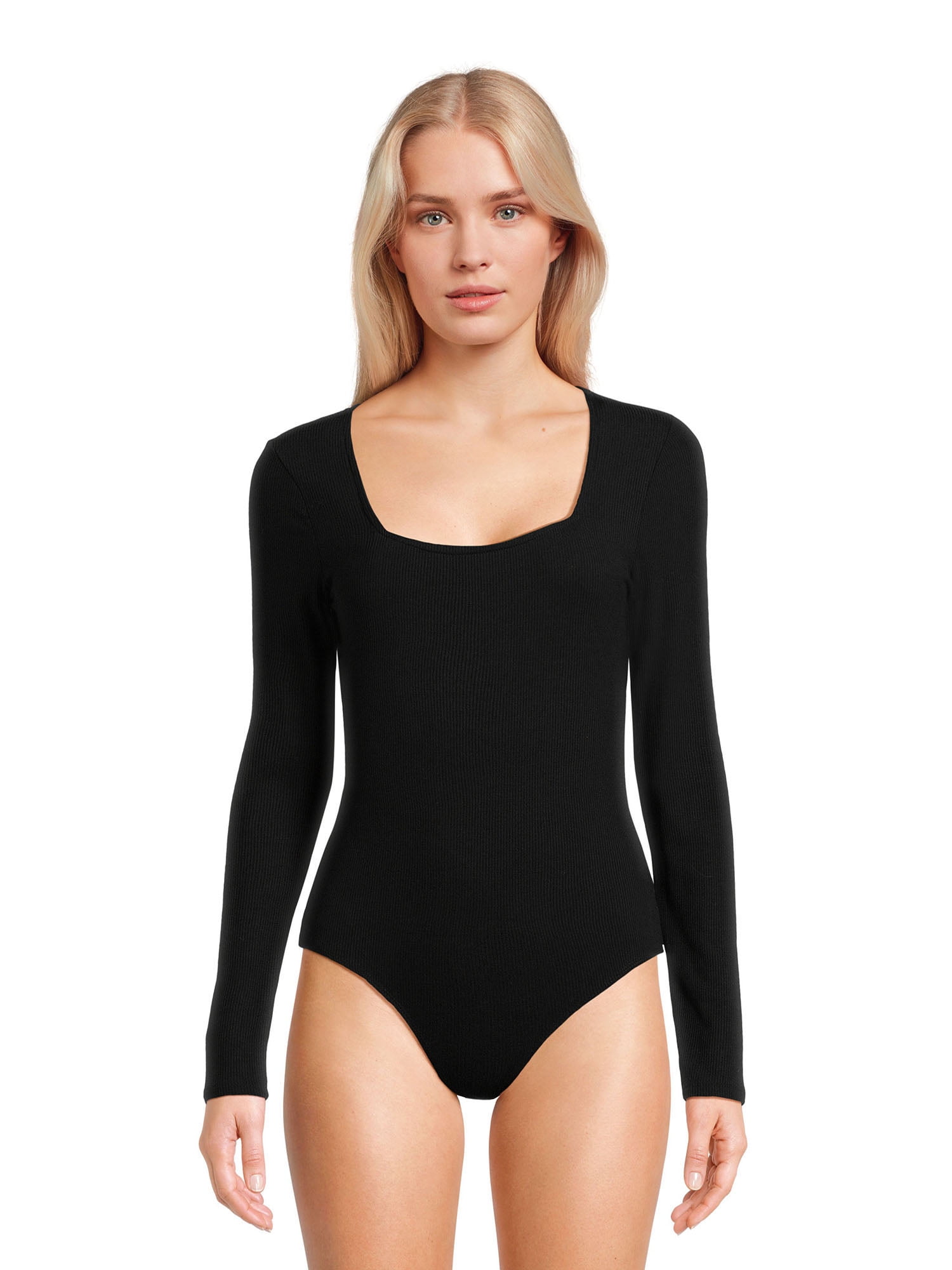 Belle du Jour Juniors Ribbed Square Neck Bodysuit, Sizes XS