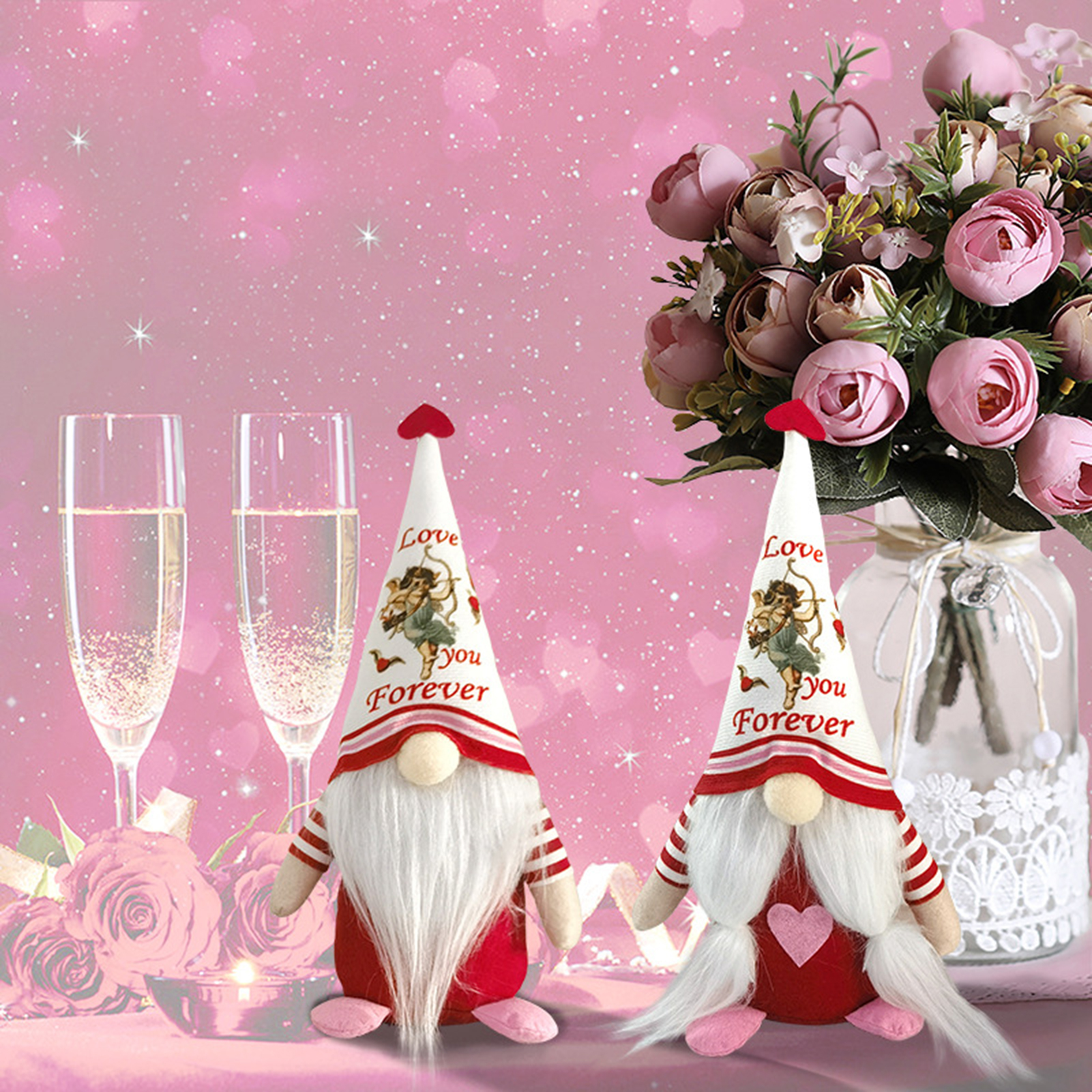 greenhome Doll Ornament Non-shedding Fadeless Stable Base Collectible Long White Beard Heart Cupid Rudolf Doll Model Festival Decor