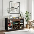 thumbnail image 3 of IVV Wine Bar Cabinet for Liquor, Modern Coffee Bar Cabinet w/Wine Rack & Goblet Holder, 55" Buffet Sideboard w/ Storage Drawer & Adjustable Shelves & 2 Glass Doors, Black+Brown, 3 of 10