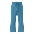 thumbnail image 5 of Pantalones capris de lino para mujer, casual, verano, D01, azul oscuro, XXXXL, 5 of 5
