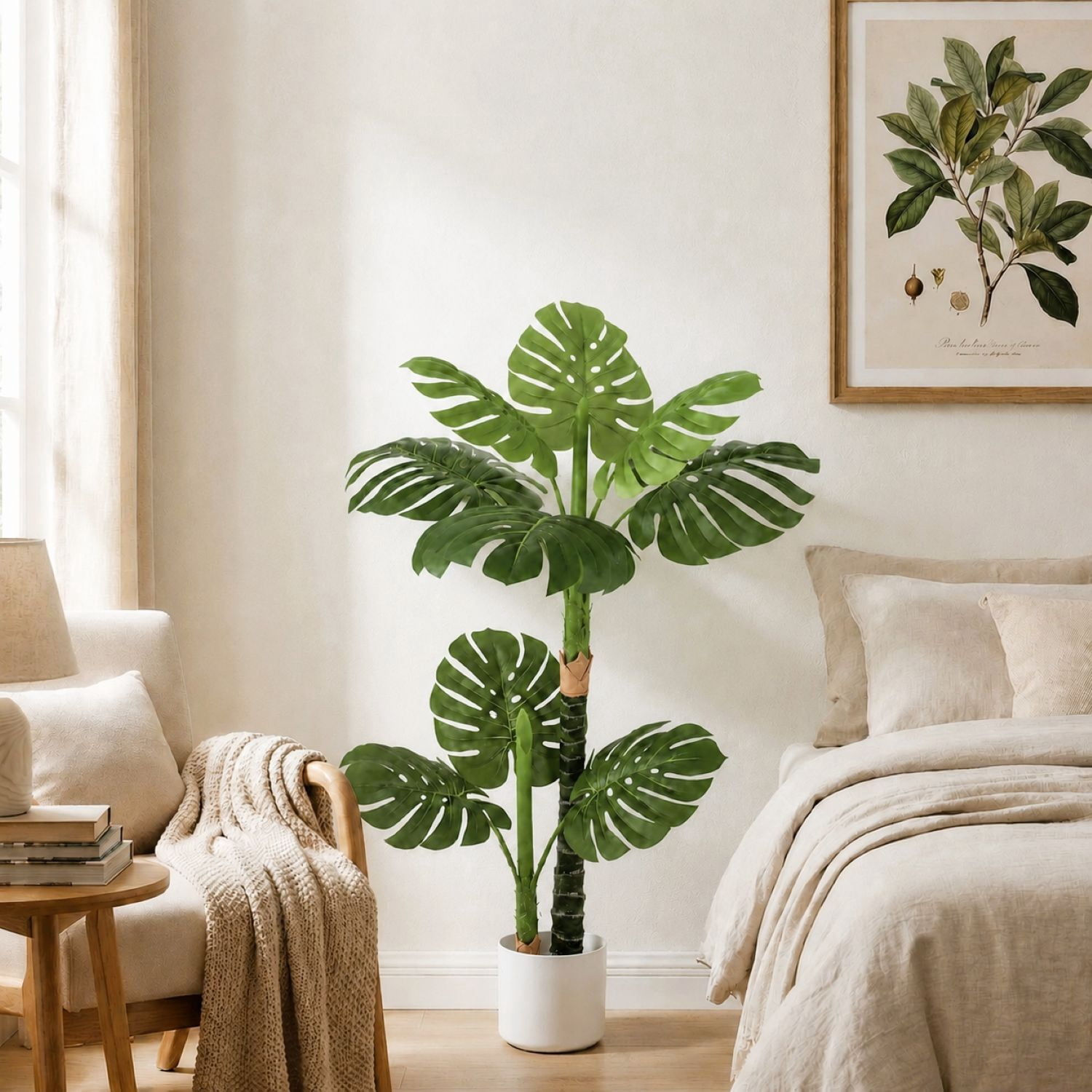 Easy4Home 4FT Artificial Plant Fake Tropical Potted Tree Indoor Faux Floor Plant for Home Office Decor, White Pot