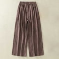 thumbnail image 2 of BiZtdJrK Womens Summer Cotton Linen Beach Pants Loose Fit Wide Leg Pants Casual Elastic Waist Solid Trousers Outdoor Palazzo Pants Coffee L, 2 of 6
