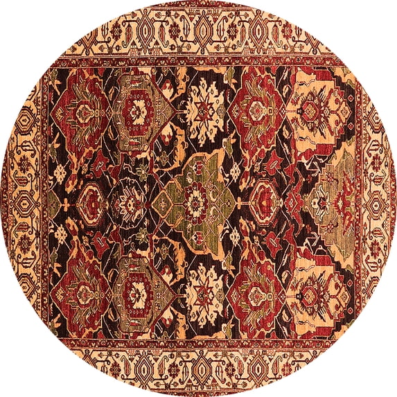 Ahgly Company Indoor Round Oriental Orange Industrial Area Rugs, 5' Round