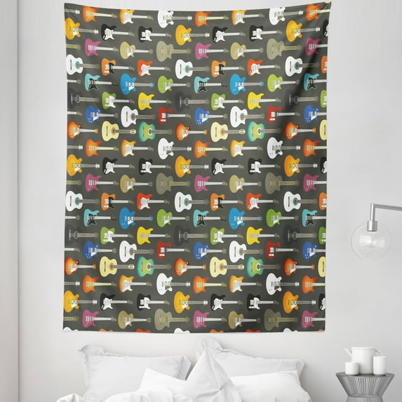 Guitar Tapestry, Grunge Instruments Strings Creativity Writing Songs Digital Classic Acoustic Music, Fabric Wall Hanging Decor for Bedroom Living Room Dorm, 5 Sizes, Multicolor, by Ambesonne