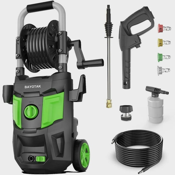 Electric Pressure Washer, 4800 PSI Max 3.0 GPM, High Pressure Cleaning Machine with Foam Cannon, 35 FT Power Cord, 20 FT Hose, 4 Connect Nozzles Hose Reel for Cars/Patio/Garage5