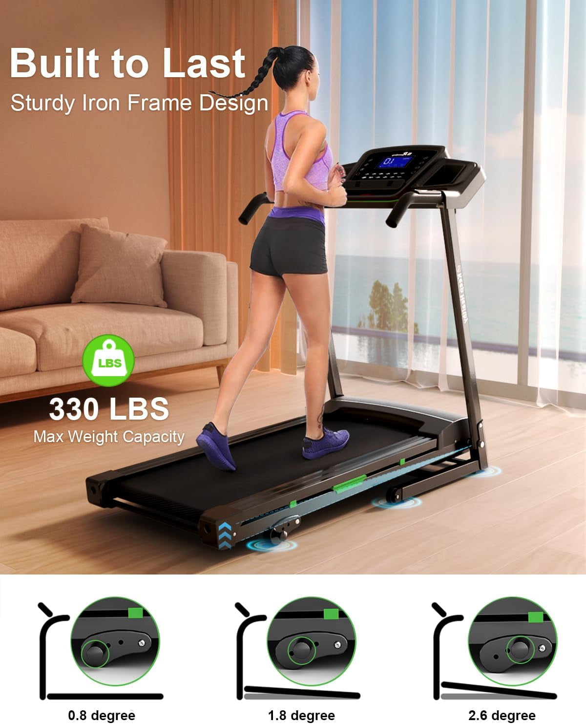 Swertoy 3.5HP Foldable Incline Treadmills for Home, 330LBS Weight Capacity, Walking Pad Walking Jogging Running Exercise Machine with Bluetooth & Pulse Monitor