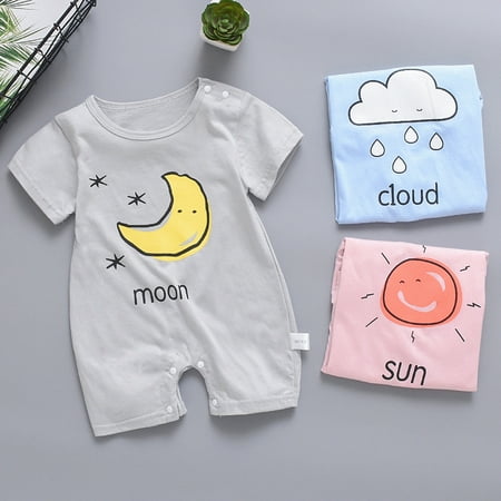 

Baby onesie 3PC Newborn Baby Boy Girl Short Sleeve Jumpsuit Sun Cloud Moon Print Rompers Set Fragarn