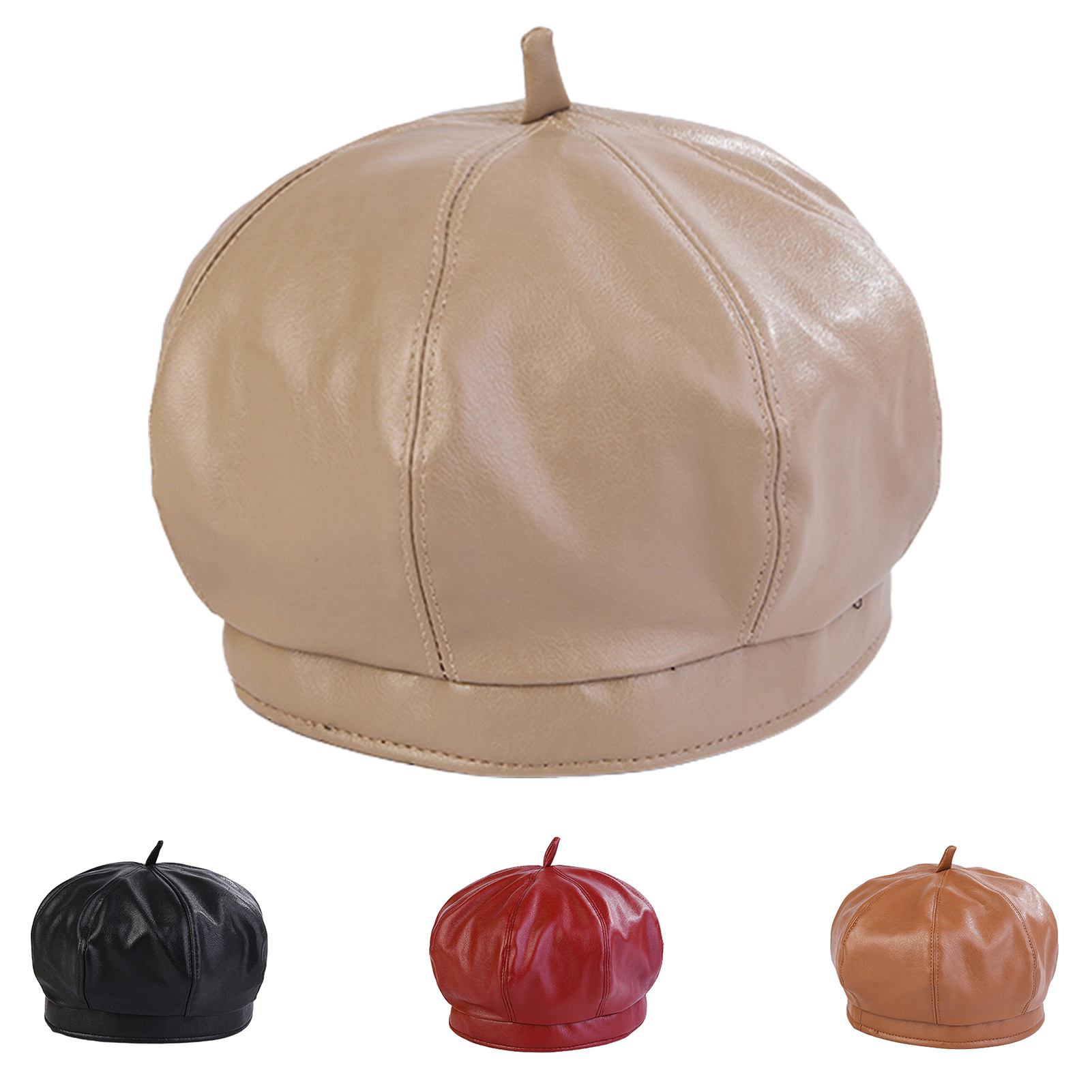 Classic PU Leather French Beret Hat Retro Beanie Hat Artist Beret Cap