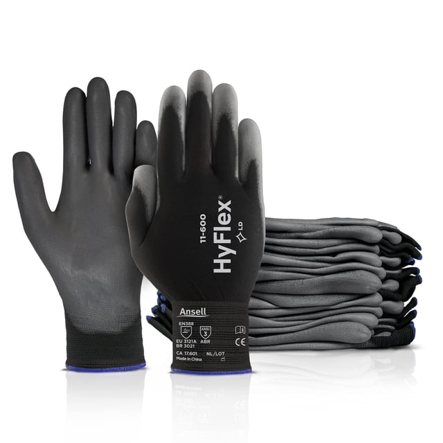 Guantes HyFlex 11-600 multiusos, ligeros, talla 11, negros