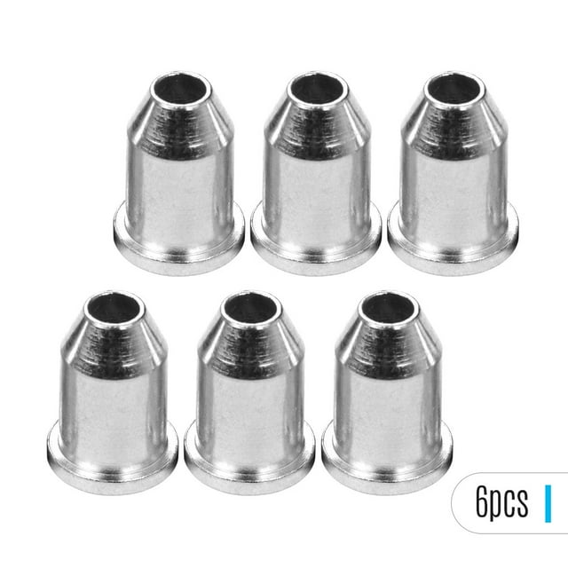 6-Pack Silver Bullet-Style Metal String Ferrules for Electric Guitars - String-Through-Body Design with Smooth Finish, 11.2mm Total Height, 8mm Flange Diameter, 5mm/3mm Interior Diameters - Durable