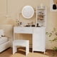 thumbnail image 1 of Yeshouse Tocador pequeño con espejo redondo iluminado y enchufe. Mesa de maquillaje con 4 cajones de tela y 3 estantes. Tocador para dormitorio, 1 of 7