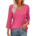 thumbnail image 4 of AherBiu 3/4 Sleeve Tops for Women Scoop Neck Basic Top Tees Tshirt Summer Casual Comfy Fitted Blouse, 4 of 9