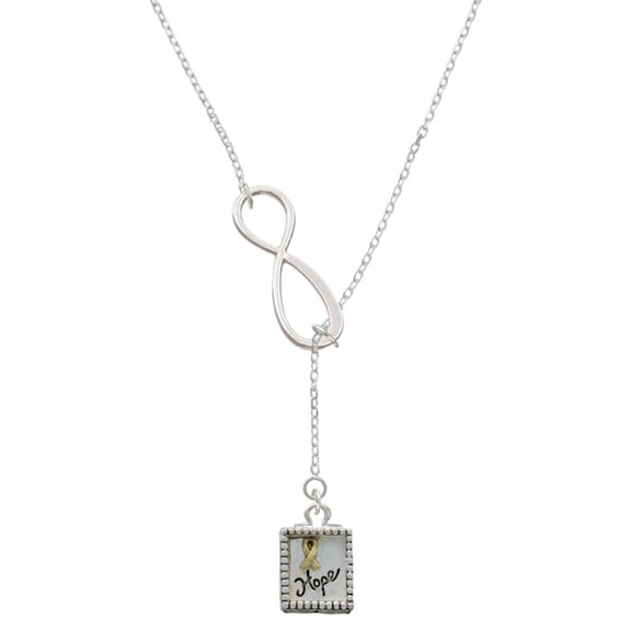Delight Jewelry Two-tone Shadow Box ''Hope'' with Ribbon Silver tone Elegant Infinity Lariat Necklace