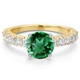 thumbnail image 3 of Gem Stone King 14K Two Tone Gold Green Nano Emerald and Lab Grown Diamond Engagement Ring for Women | 2.30 Cttw | Round 8MM | Gemstone May Birthstone | Size 5, 3 of 6