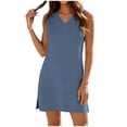 thumbnail image 2 of WXLWZYWL Women's V Neck Sleeveless Dress Summer Casual Solid Color Side Slit Loose and Comfortable Dress, 2 of 6