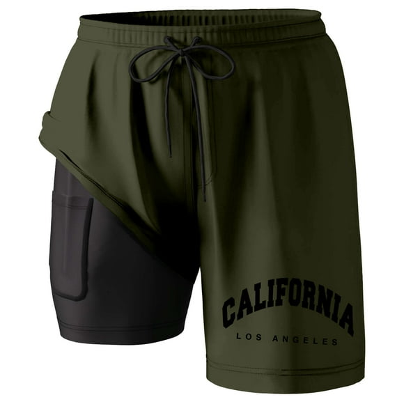 FYEGRE Mens Compression Liner Board Shorts Men's Swim Trunks with Compression Liner and Inseam Board Shorts Bathing Suit Featuring Secure Pockets Dark Green S