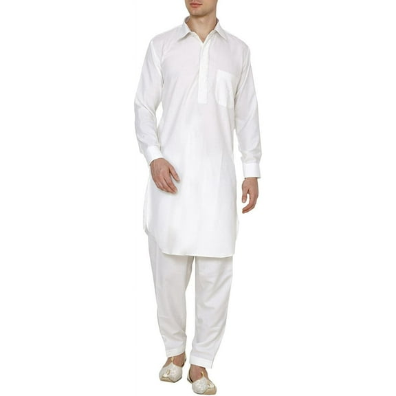 Royal Kurta Mens Cream Cotton Blend Pathani Suit