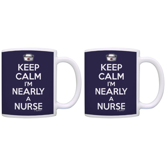 ThisWear Nursing School Gifts for a Nurse Keep Calm I'm Nearly a Nurse Student Nurse Gag Gifts 11 ounce 2 Pack Coffee Mugs Blue