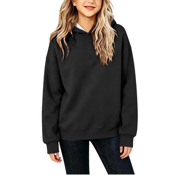 Cotton Hoodie for Kids Long Sleeve Solid Color Basic Pullover Loose Fit Fall Winter Sweatshirt School Holidays Travel Daily Tees