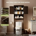 thumbnail image 5 of Over the Toilet Storage, Bathroom Storage Cabinet with Adjustable Shelf, Double Doors, and Open Shelf, Dark Brown, 5 of 10