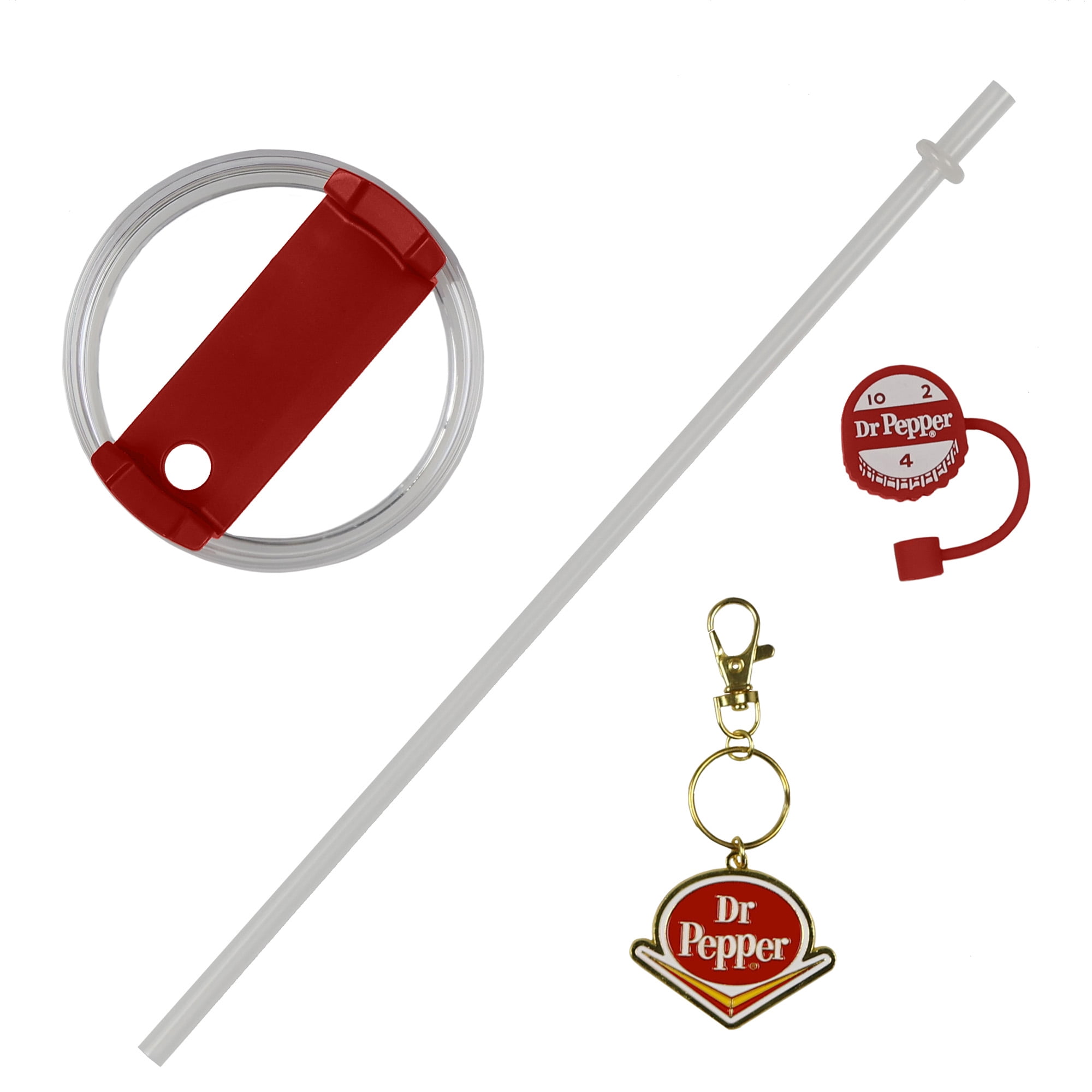 Dr Pepper 30-oz Stainless Steel Tumbler Cup Set with Handle Straw Cover Topper Retro Logo Keychain Insulated Travel Mug