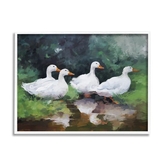 Stupell Industries White Ducks Landscape Animals & Insects Painting White Framed Art Print Wall Art, 14 x 11