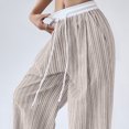 thumbnail image 5 of XFLWAM Women Striped Pants Y2k Wide Leg Lounge Pants Baggy Drawstring Elastic High Waist Trousers Comfy Going Out Pants Khaki XL, 5 of 5
