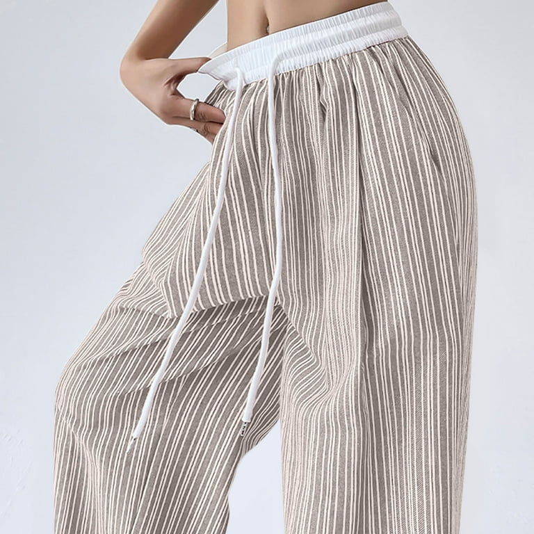 ZHUGeLI Vertical Striped Pants Women Summer High Waist