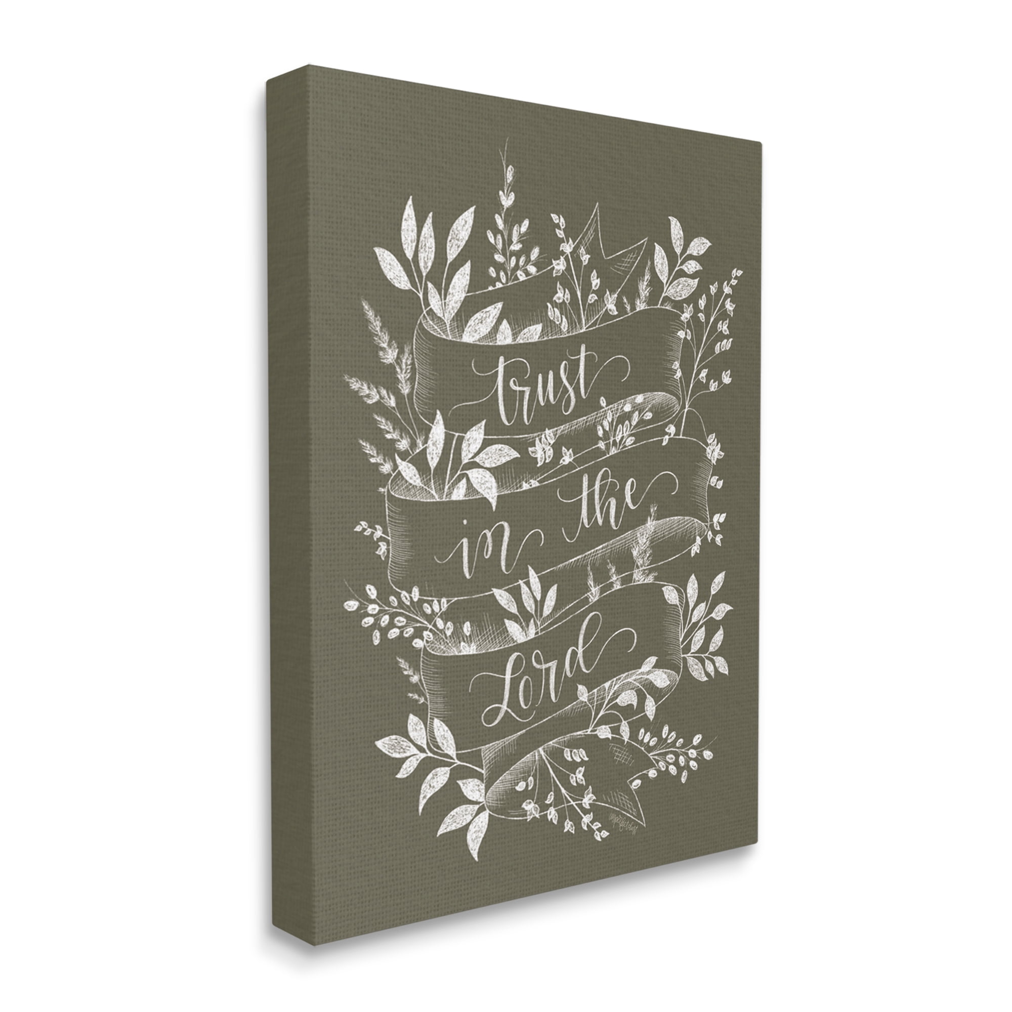 Stupell Industries Trust in The Lord Vintage Ribbon Botanical Foliage Pattern,16 x 20, Design by Imperfect Dust