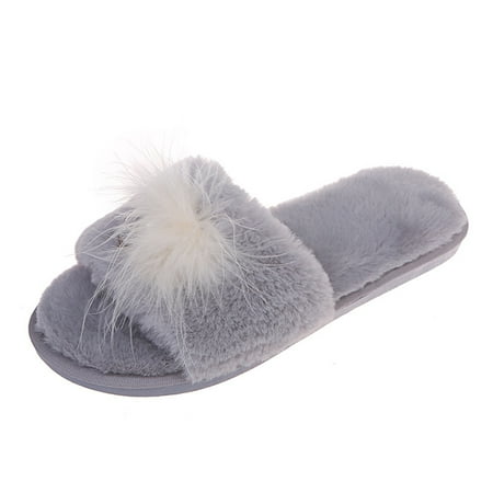 

Follure Girl women s casual shoes Women s Fashion Pearl Feather Plush Warm And Comfortable Cotton Slippers Grey 41