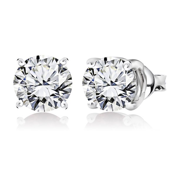 Pendientes Tipo Botón JeenMata con Solitario de Piedra Natal de Abril y Circonita Cúbica 1 Quilate Bañados en Oro Blanco 18 K sobre Plata