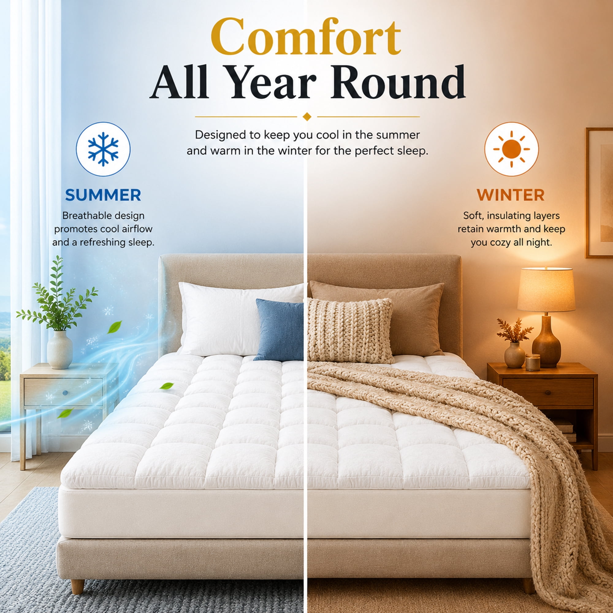 Continental Sleep, Mattress Pad, Cooling Cotton Pillow Top Cover Quilted Elastic Fitted Protector, Breathable Fluffy Soft Topper with 18-Inch Deep Pocket, Twin, White