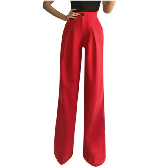 Bigersell Baggy Pants for Women Full Length Pants Womens Fashion Summer Solid Casual Button Pocket Elastic Waist Long Pants Ladies' Shaping Bootcut Pants