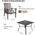 thumbnail image 2 of ASJMR 5PCS All-Weather Outdoor Patio Dining Set with Metal Square Table & Textilene Fixed Chairs for 4-Person, Brown, 2 of 7