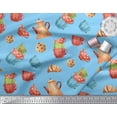 thumbnail image 2 of Soimoi Blue Cotton Duck Fabric Kettle & Cups Kitchen Fabric Prints By Yard 42 Inch Wide, 2 of 3