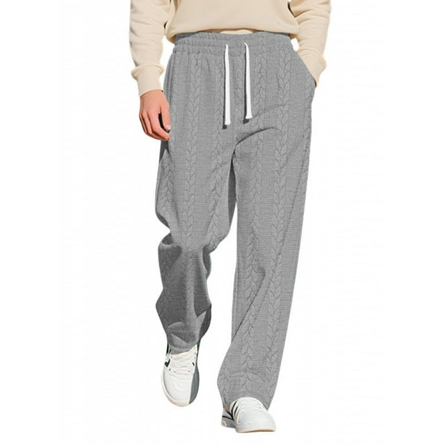 Dagugfen Pants for Men Straight Leg Loose Fitting Textured Drawstring Elastic Waist Casual Pants Fall Outfits