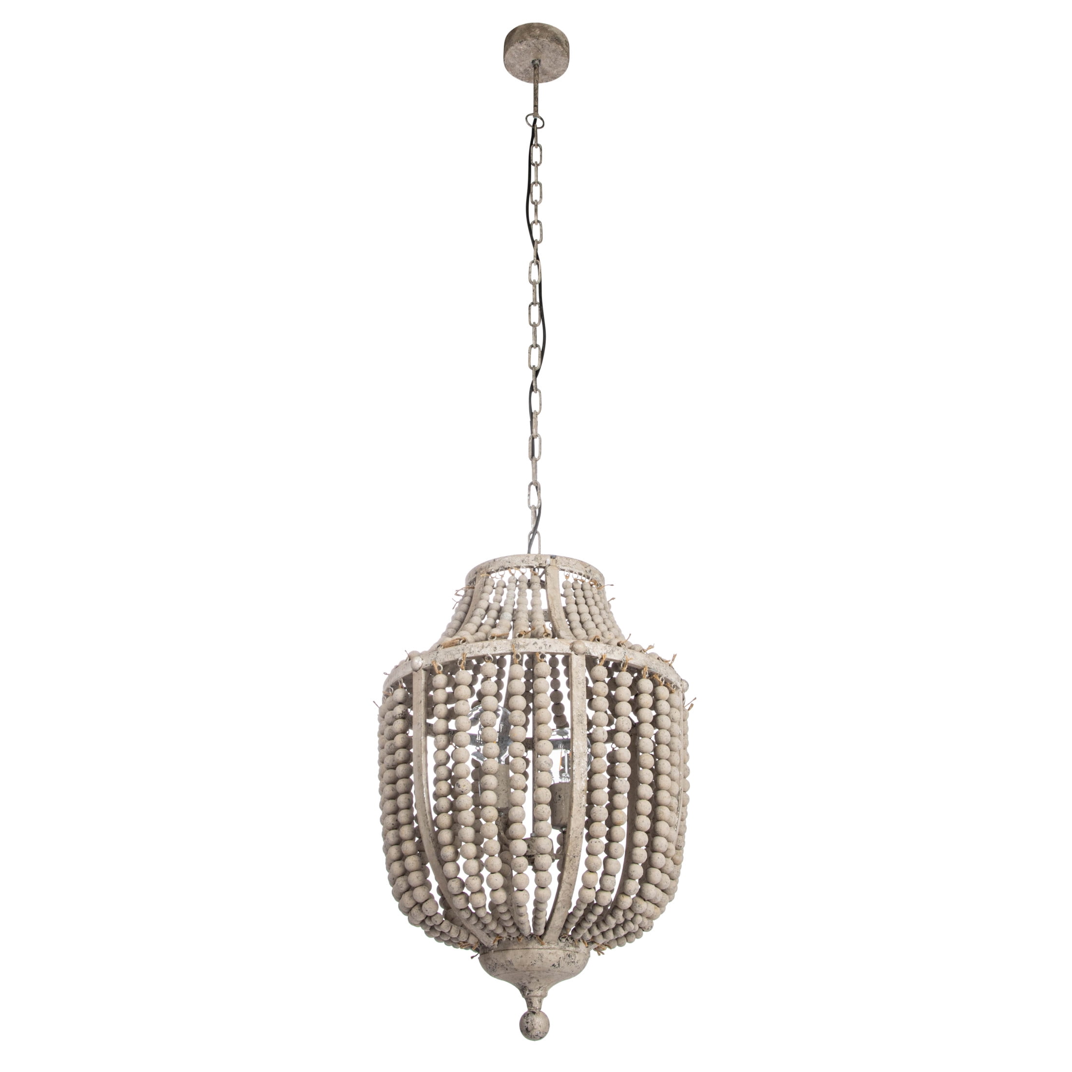 Creative Co-Op Draped Wood Bead Chandelier, Grey