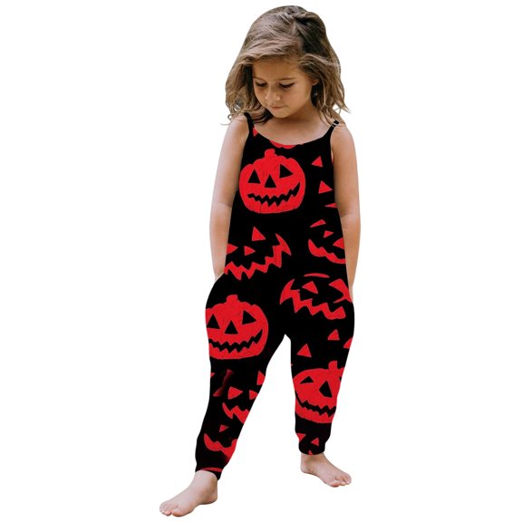 Gunia Toddler Girls Halloween Outfit Flannel Kids Suspender Romper Loose Harem Style Jumpsuit Festive Party Outfits Black 2-3 Years