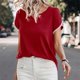 thumbnail image 5 of Top de cuello redondo de manga corta casual de color sólido de verano para mujer OAVQHLG3B Store  lin121212, 5 of 5