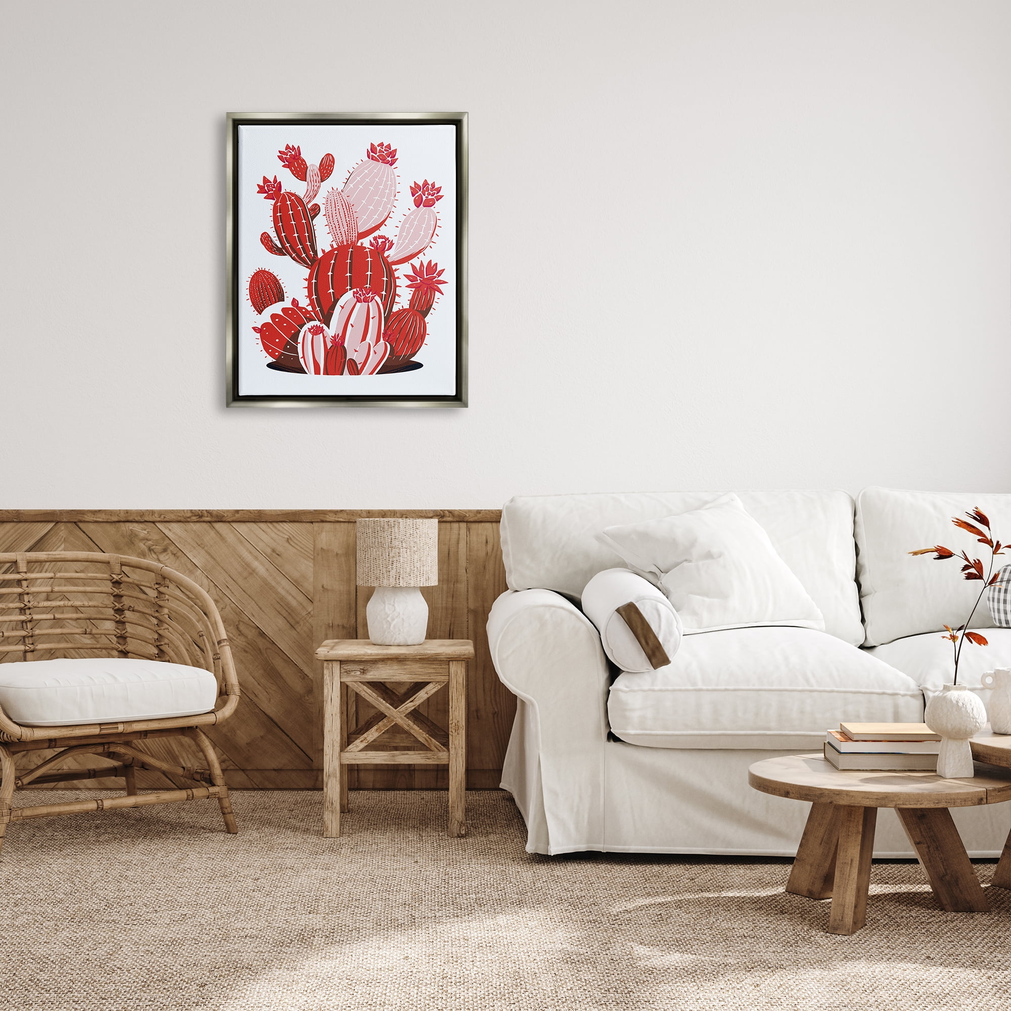 Stupell Industries Modern Red Cacti Botanical & Floral Painting Gray Floater Framed Art Print Wall Art, 25 x 31