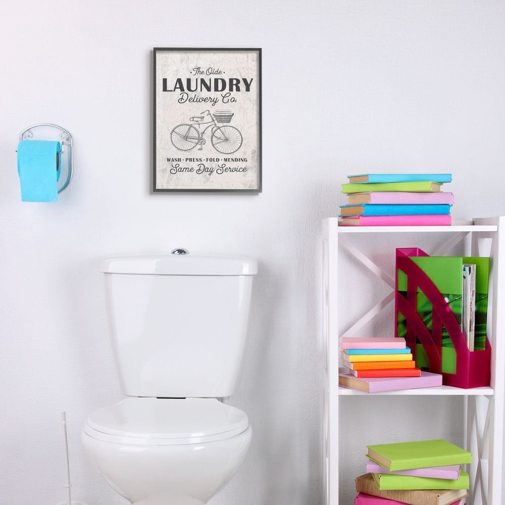 The Stupell Home Decor Collection Black on White Washed Texture Laundry Delivery Co Same Day Service Bike Illustration Framed Giclee Texturized Art, 11 x 14