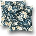 thumbnail image 2 of Watercolor Floral Pillow Covers Set of 2 Blue White Flower Throw Pillow Cover Accent Decorative Navy Botanical Plant Couch Cushion Cover Decor for Bed Living Room Chair Sofa Pillow Cases 18x18 Inch, 2 of 6