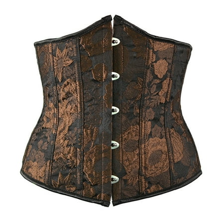 

HAXMNOU Women Burlesque Lace Up Basque Lingerie Waist Clincher Bustier Corset Top Brown S