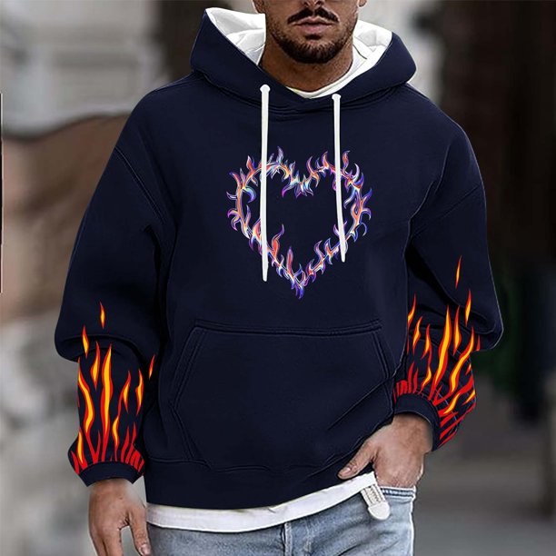 Sudadera con capucha para hombre, informal, a la moda, con estampado, con cordón, de manga larga, de poliéster